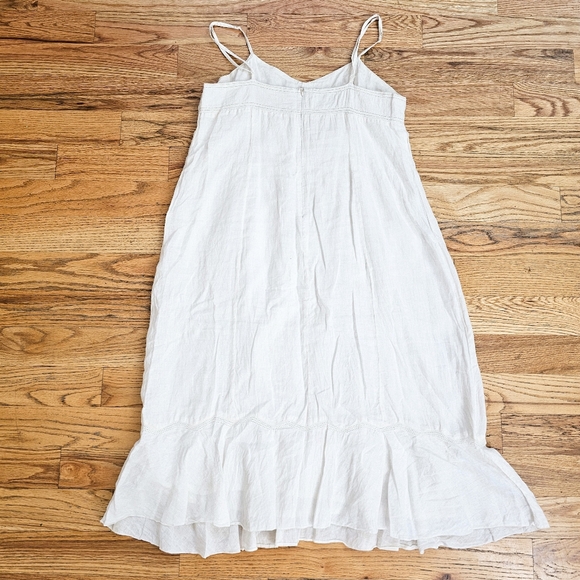 JSONG Size 16 White Linen Sun Dress Lace and Ruffle Details Tank Sleeves Zip - Picture 6 of 7